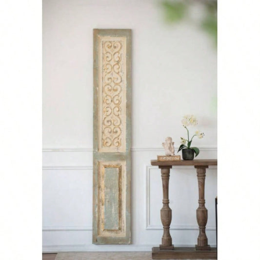 14x 78.5 Large Wooden Rectangle Hanging Panel, Decorative Wall Sculpture, Carved Wall Art