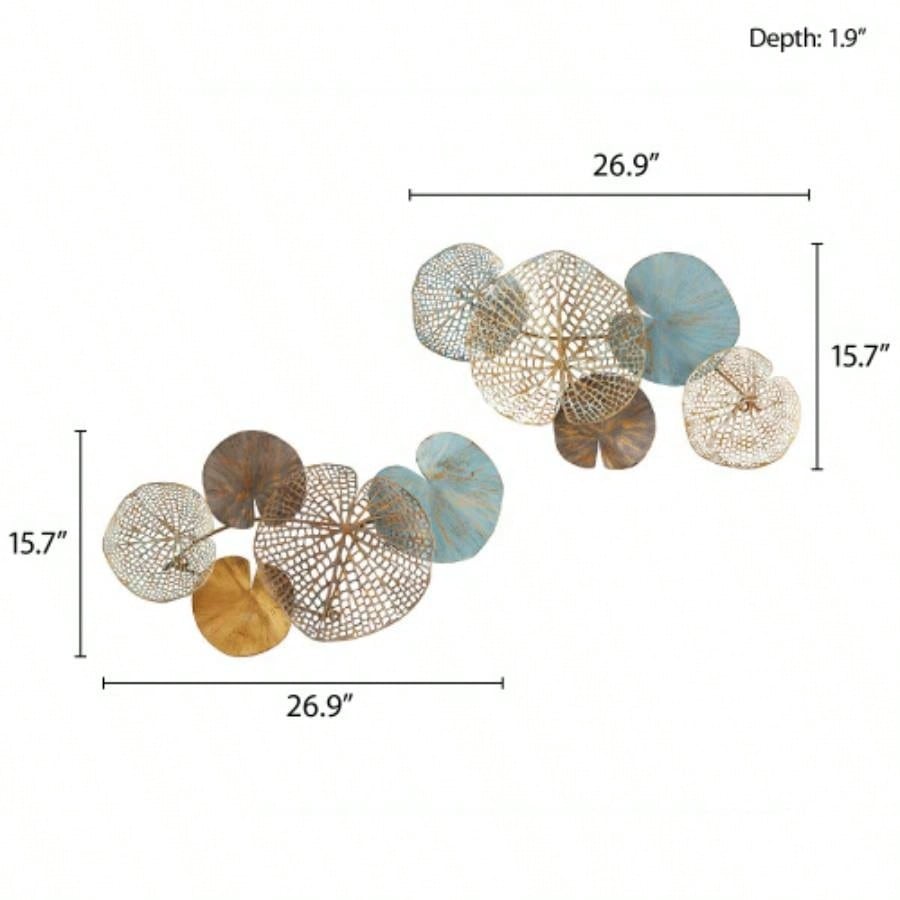 Multi - colored Lily Pad Leaves 2 - piece Metal Wall Decor Set