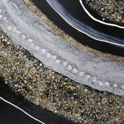 70.9x19.7x1.5 Elongated Landscape Rectangle Framed Oil Painting, Brown and Black with Silver Stones