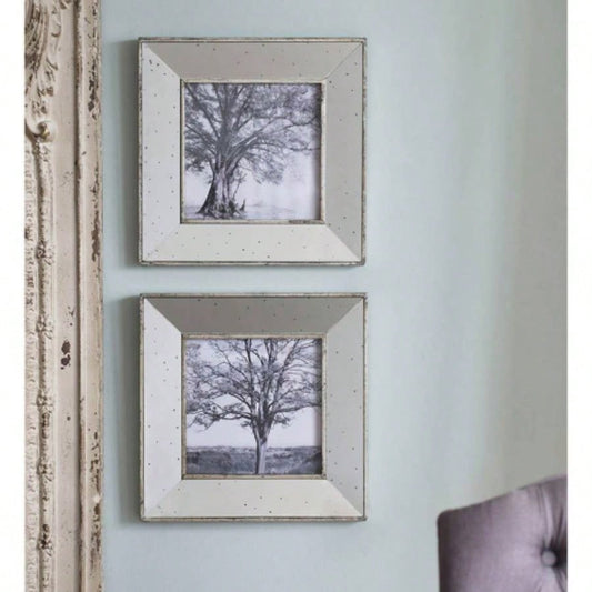 S/2 Vintage Silver Reflective Picture Frames, 15x15