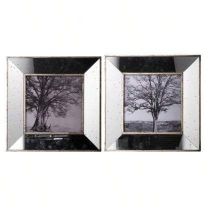 S/2 Vintage Silver Reflective Picture Frames, 15x15