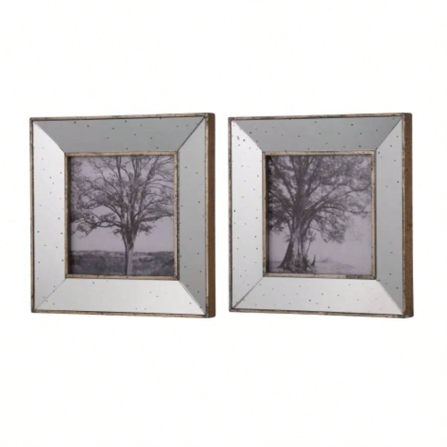 S/2 Vintage Silver Reflective Picture Frames, 15x15