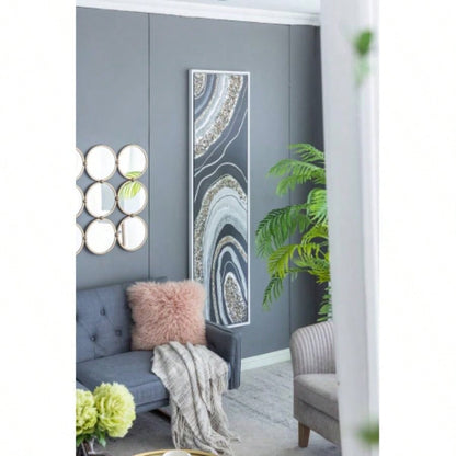 70.9x19.7x1.5 Elongated Landscape Rectangle Framed Oil Painting, Brown and Black with Silver Stones