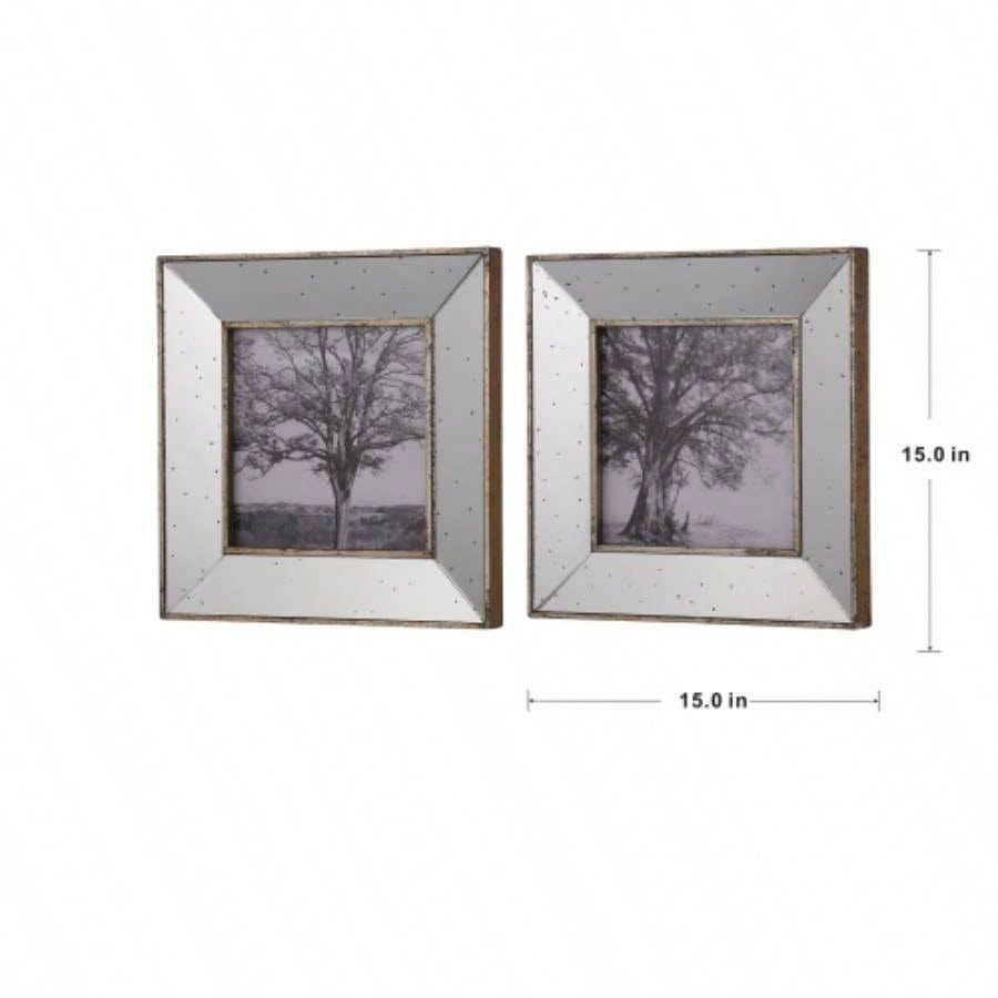 S/2 Vintage Silver Reflective Picture Frames, 15x15
