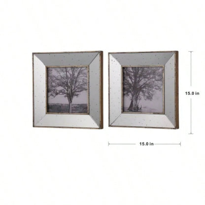 S/2 Vintage Silver Reflective Picture Frames, 15x15