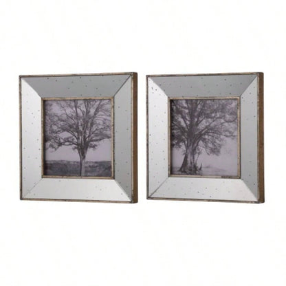 S/2 Vintage Silver Reflective Picture Frames, 15x15