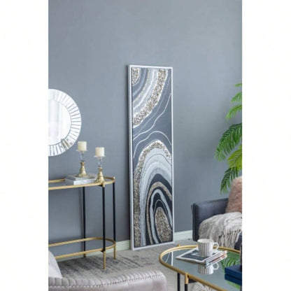 70.9x19.7x1.5 Elongated Landscape Rectangle Framed Oil Painting, Brown and Black with Silver Stones