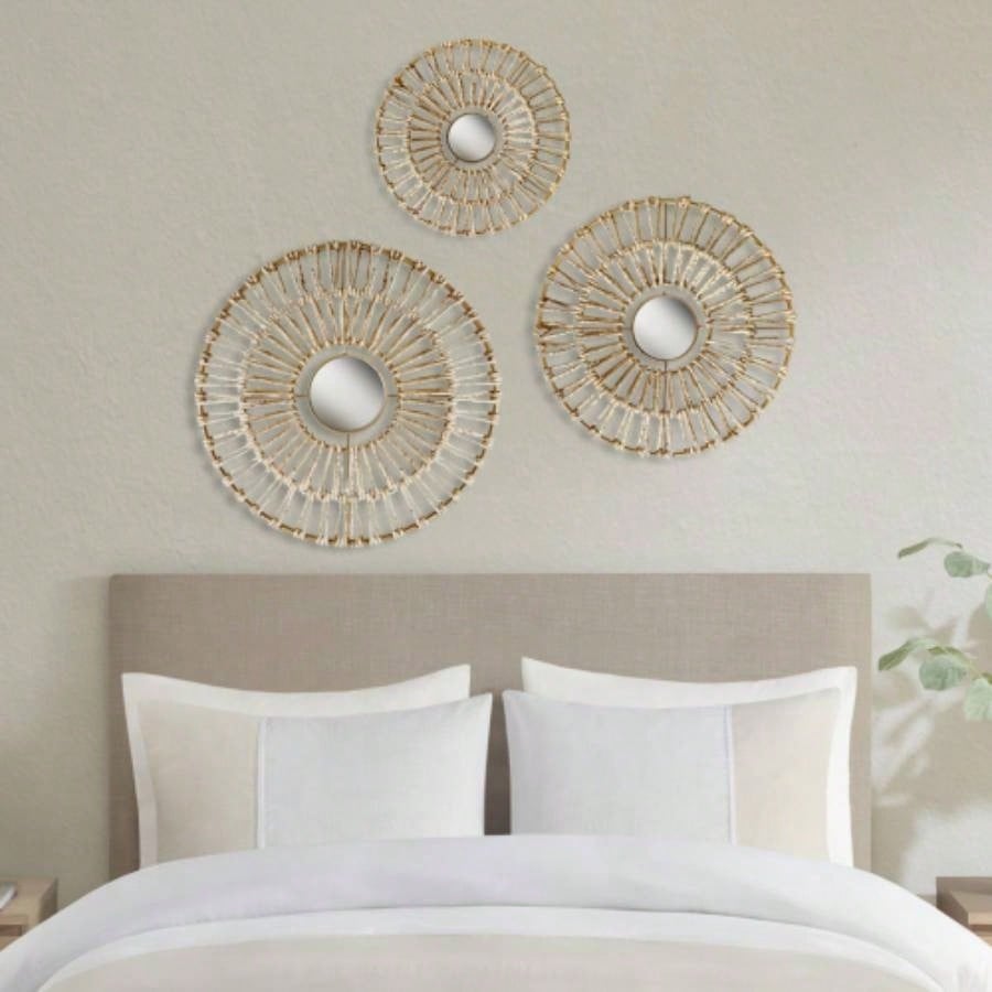 Round Natural Fiber and Mirror 3 - piece Wall Decor Set