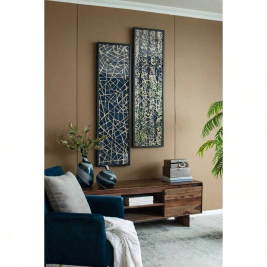 15.5x 55 Rectangular Shaped Rice Paper Shadow Box Decor Wall Art, Transitional style Wall Decor, Set of 2