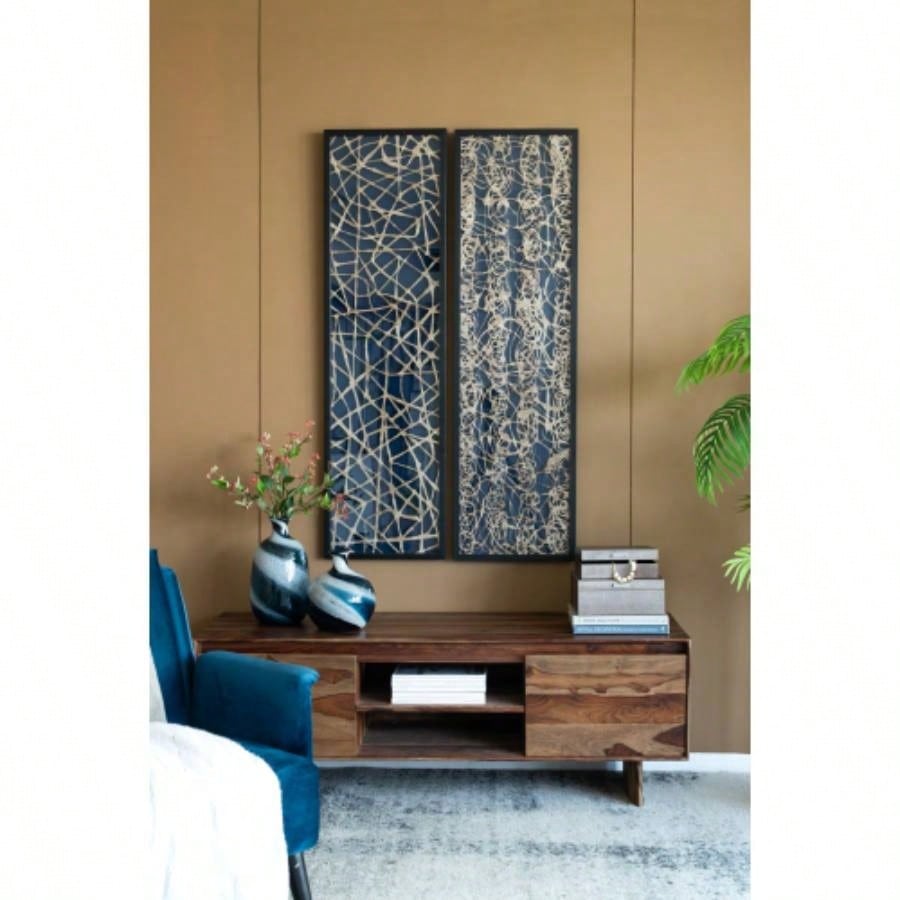 15.5x 55 Rectangular Shaped Rice Paper Shadow Box Decor Wall Art, Transitional style Wall Decor, Set of 2