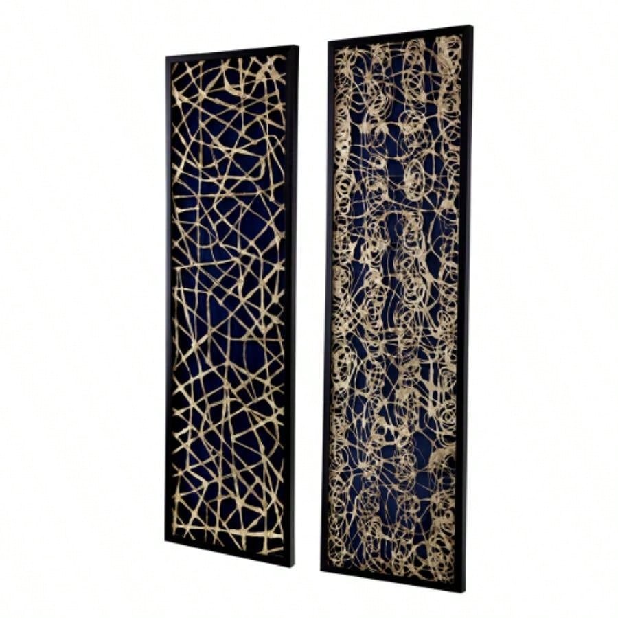 15.5x 55 Rectangular Shaped Rice Paper Shadow Box Decor Wall Art, Transitional style Wall Decor, Set of 2