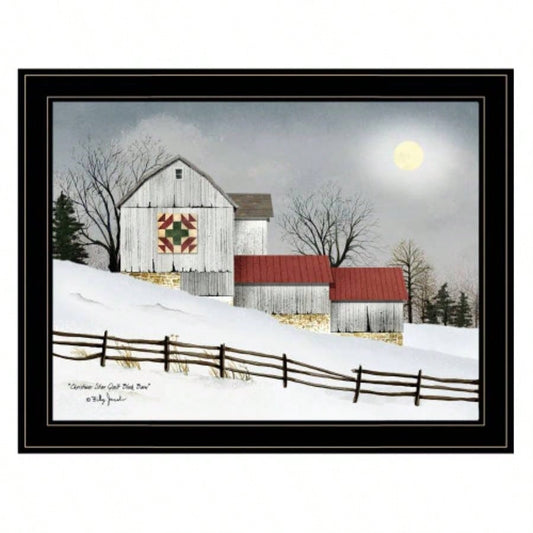 Trendy Decor 4U Quilt Block Barn Framed Wall Art, Modern Home Decor Framed Print Living Room, Bedroom Farmhouse Wall Decoration by Billy Jacobs
