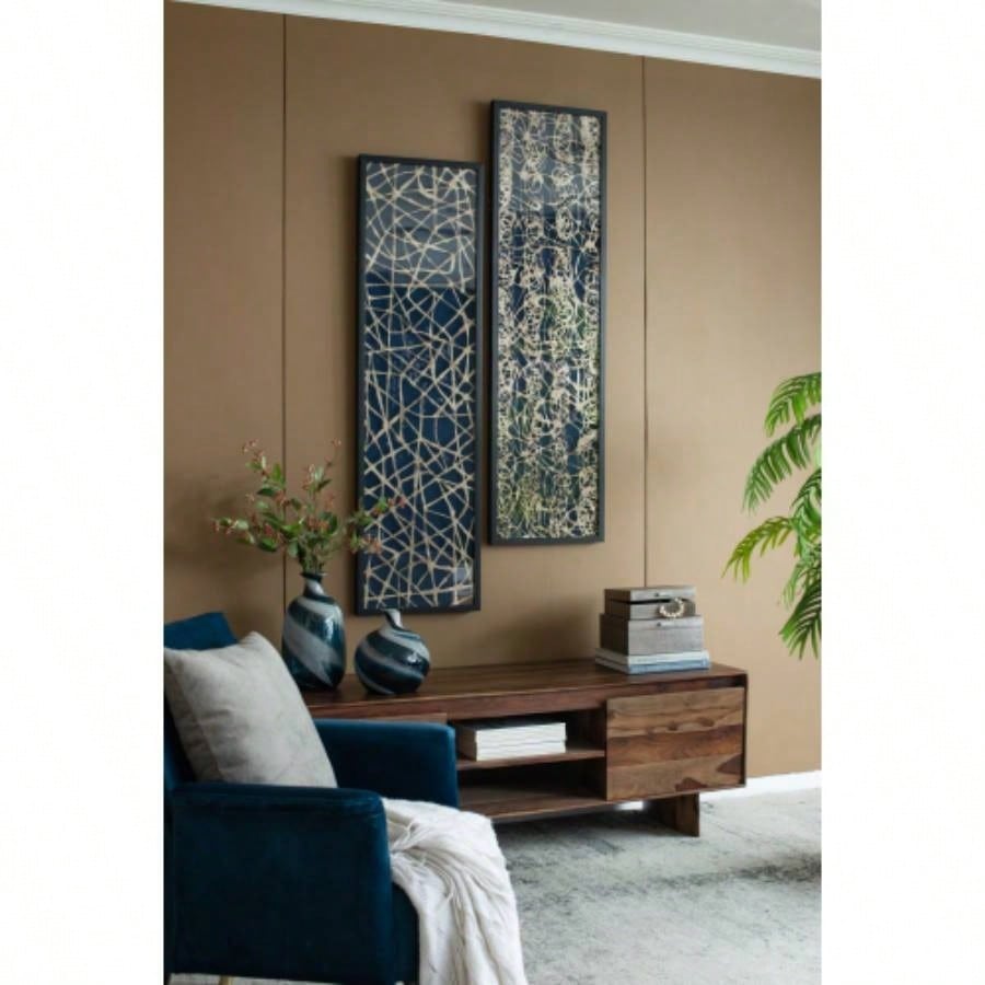 15.5x 55 Rectangular Shaped Rice Paper Shadow Box Decor Wall Art, Transitional style Wall Decor, Set of 2