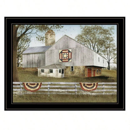 Trendy Decor 4U American Quilt Block Barn Framed Wall Art, Modern Home Decor Framed Print Living Room, Bedroom Farmhouse Wall Decoration by Billy Jacobs
