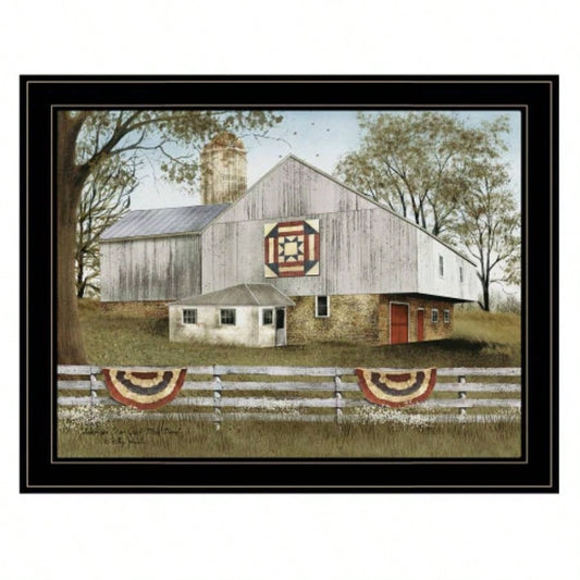 Trendy Decor 4U American Quilt Block Barn Framed Wall Art, Modern Home Decor Framed Print Living Room, Bedroom Farmhouse Wall Decoration by Billy Jacobs