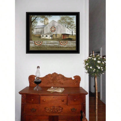 Trendy Decor 4U American Quilt Block Barn Framed Wall Art, Modern Home Decor Framed Print Living Room, Bedroom Farmhouse Wall Decoration by Billy Jacobs