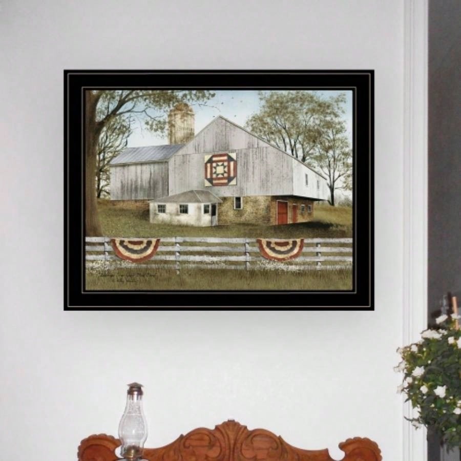 Trendy Decor 4U American Quilt Block Barn Framed Wall Art, Modern Home Decor Framed Print Living Room, Bedroom Farmhouse Wall Decoration by Billy Jacobs