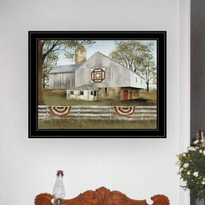 Trendy Decor 4U American Quilt Block Barn Framed Wall Art, Modern Home Decor Framed Print Living Room, Bedroom Farmhouse Wall Decoration by Billy Jacobs