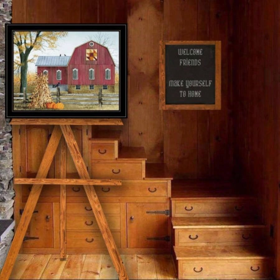 Autumn Leaf Quilt Block Barn by Billy Jacobs, Ready to Hang Framed Print, Black Frame