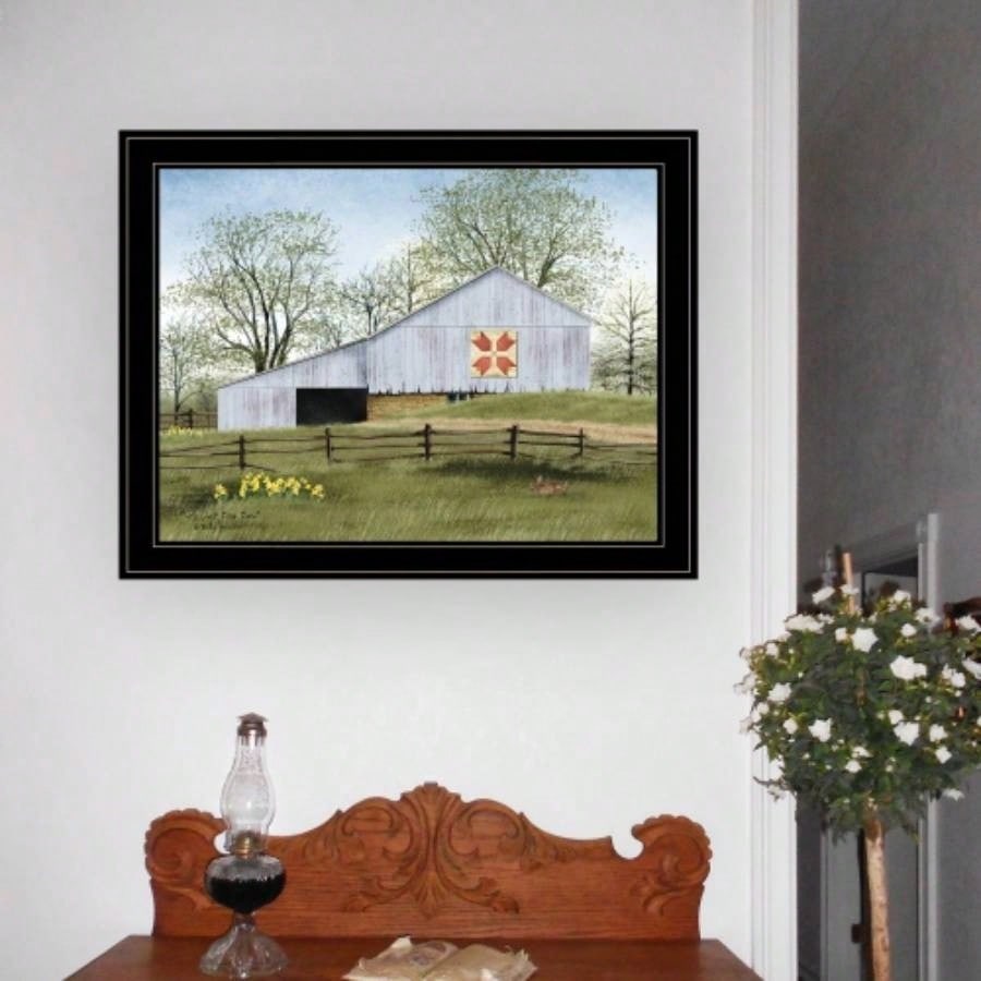 Tulip Quilt Block Barn by Billy Jacobs, Ready to Hang Framed Print, Black Frame