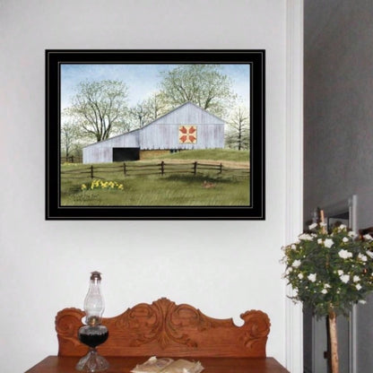 Tulip Quilt Block Barn by Billy Jacobs, Ready to Hang Framed Print, Black Frame