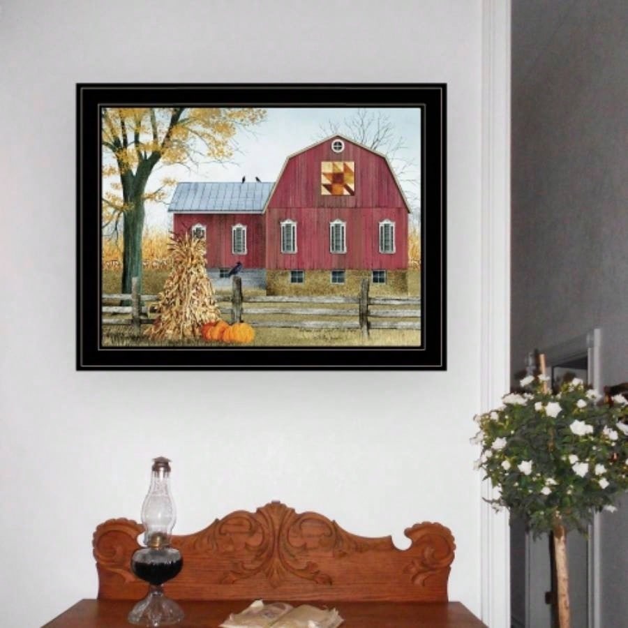 Autumn Leaf Quilt Block Barn by Billy Jacobs, Ready to Hang Framed Print, Black Frame