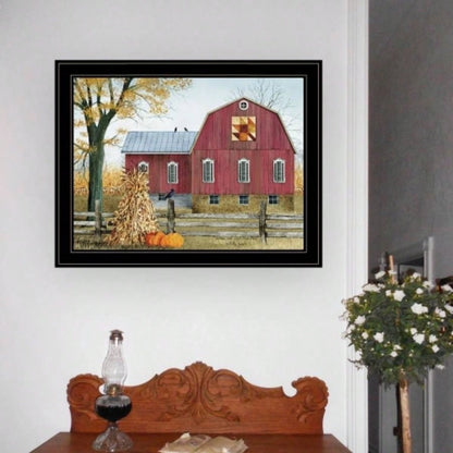 Autumn Leaf Quilt Block Barn by Billy Jacobs, Ready to Hang Framed Print, Black Frame