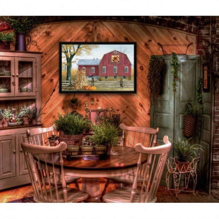 Autumn Leaf Quilt Block Barn by Billy Jacobs, Ready to Hang Framed Print, Black Frame