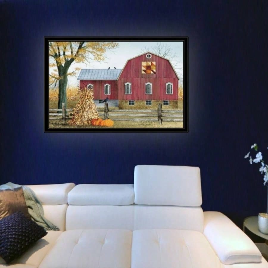 Autumn Leaf Quilt Block Barn by Billy Jacobs, Ready to Hang Framed Print, Black Frame