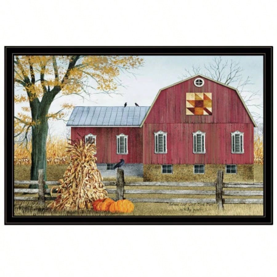 Autumn Leaf Quilt Block Barn by Billy Jacobs, Ready to Hang Framed Print, Black Frame