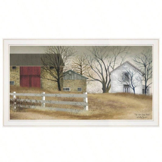 Old Stone Barn by Billy Jacobs, Ready to Hang Framed Print, White Frame