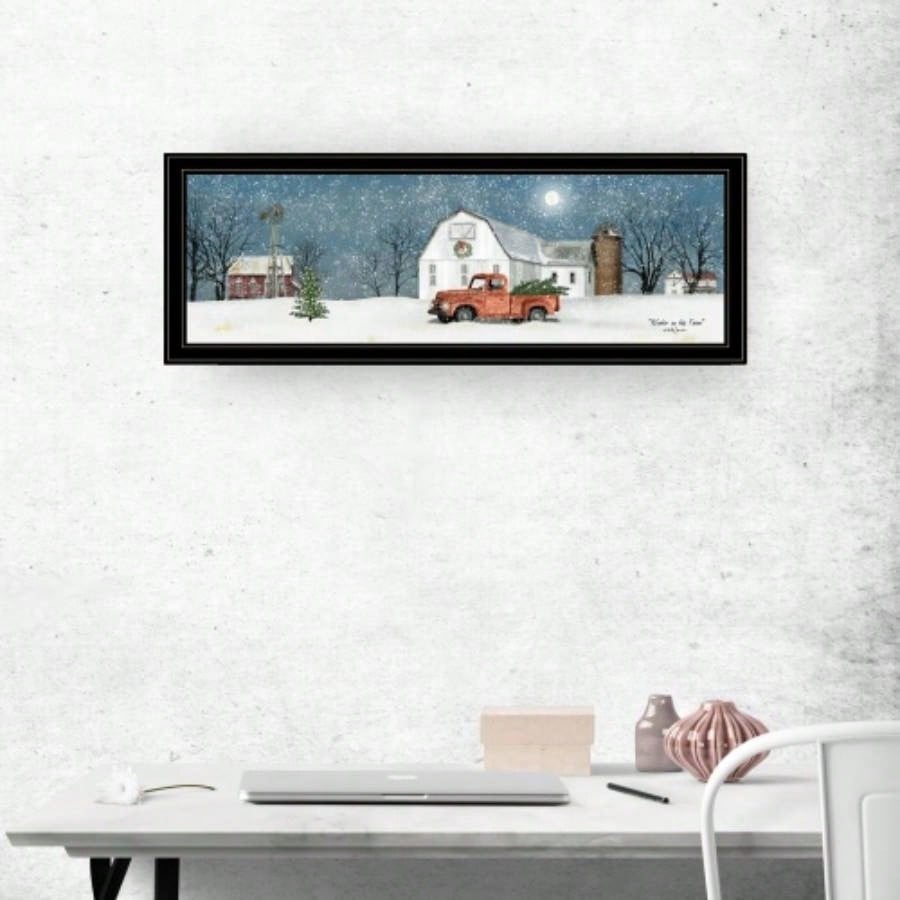 Trendy Decor 4U Winter on Farm Framed Wall Art, Modern Home Decor Framed Print Living Room, Bedroom Farmhouse Wall Decoration by Billy Jacobs