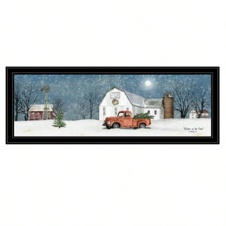 Trendy Decor 4U Winter on Farm Framed Wall Art, Modern Home Decor Framed Print Living Room, Bedroom Farmhouse Wall Decoration by Billy Jacobs