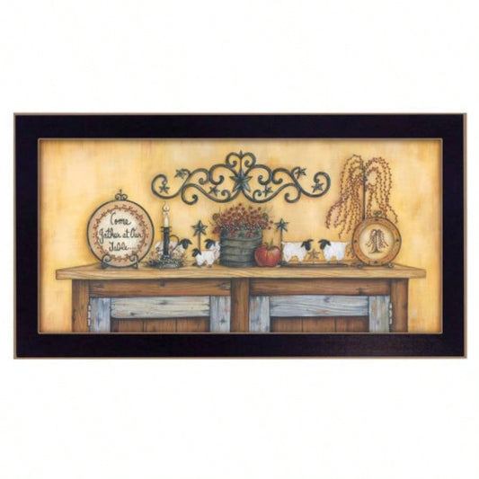 Come Gather at Our Table By Mary June, Printed Wall Art, Ready To Hang Framed Poster, Black Frame