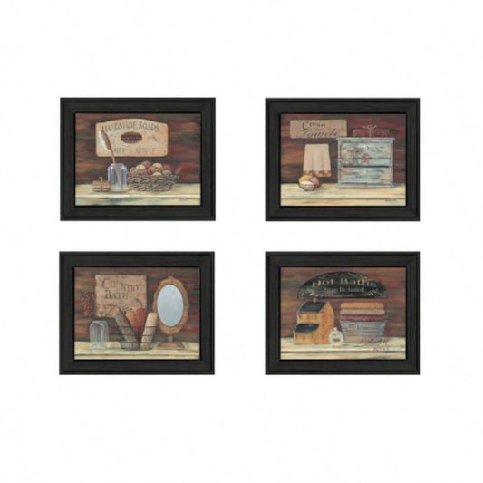 Bathroom I 4 - Piece Vignette By Pam Britton, Printed Wall Art, Ready To Hang Framed Poster, Black Frame