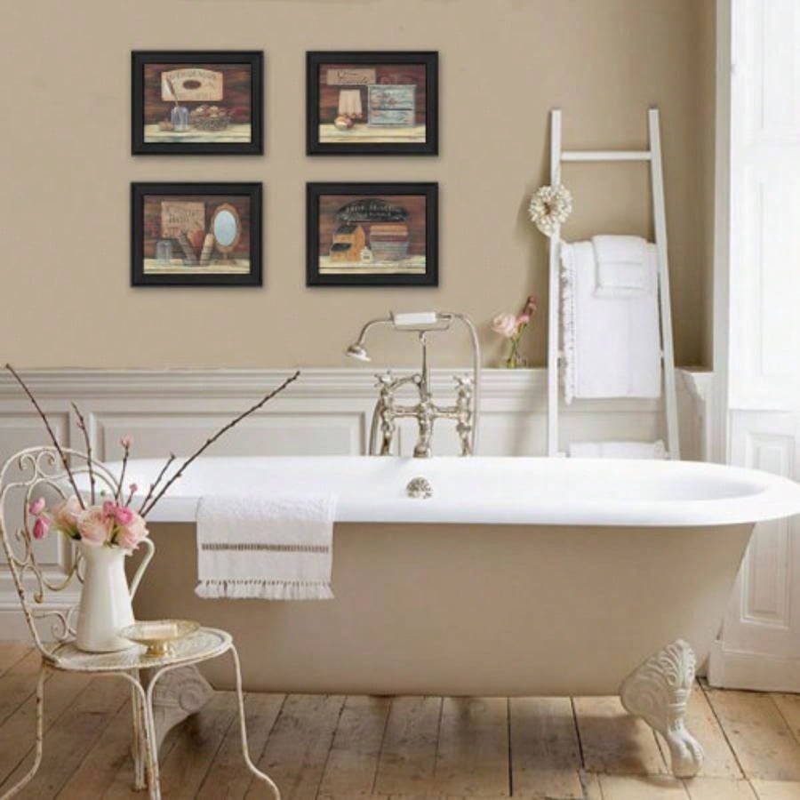Bathroom I 4 - Piece Vignette By Pam Britton, Printed Wall Art, Ready To Hang Framed Poster, Black Frame