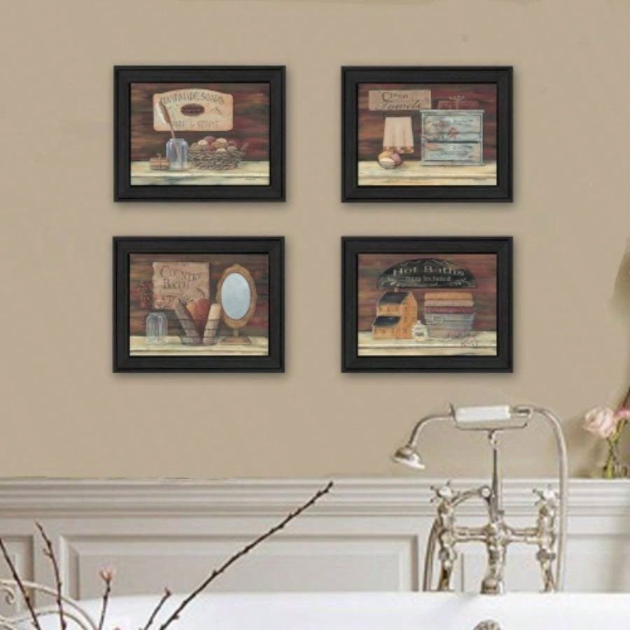 Bathroom I 4 - Piece Vignette By Pam Britton, Printed Wall Art, Ready To Hang Framed Poster, Black Frame