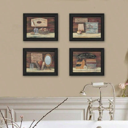 Bathroom I 4 - Piece Vignette By Pam Britton, Printed Wall Art, Ready To Hang Framed Poster, Black Frame