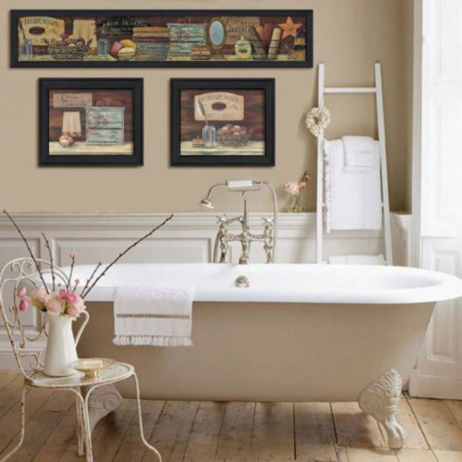 Country Bath I 3 - Piece Vignette By Pam Britton, Printed Wall Art, Ready To Hang Framed Poster, Black Frame