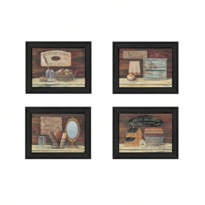 Bathroom I 4 - Piece Vignette By Pam Britton, Printed Wall Art, Ready To Hang Framed Poster, Black Frame