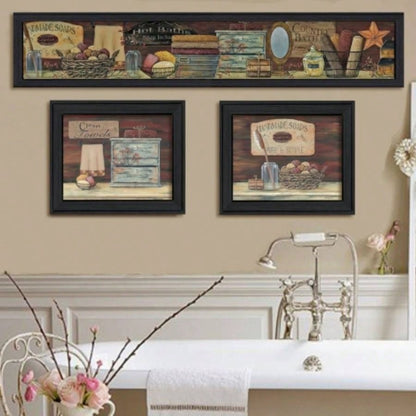 Country Bath I 3 - Piece Vignette By Pam Britton, Printed Wall Art, Ready To Hang Framed Poster, Black Frame