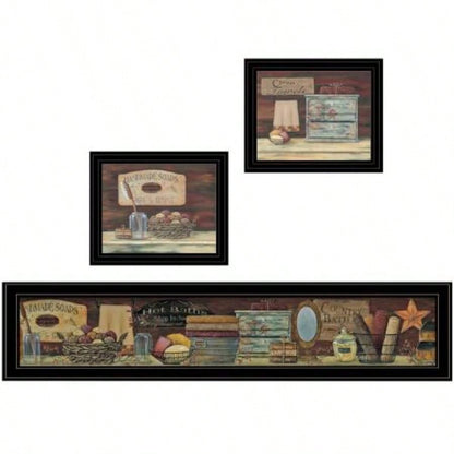 COUNTRY BATH 1 3 - Piece Vignette by Pam Britten, Black Frame