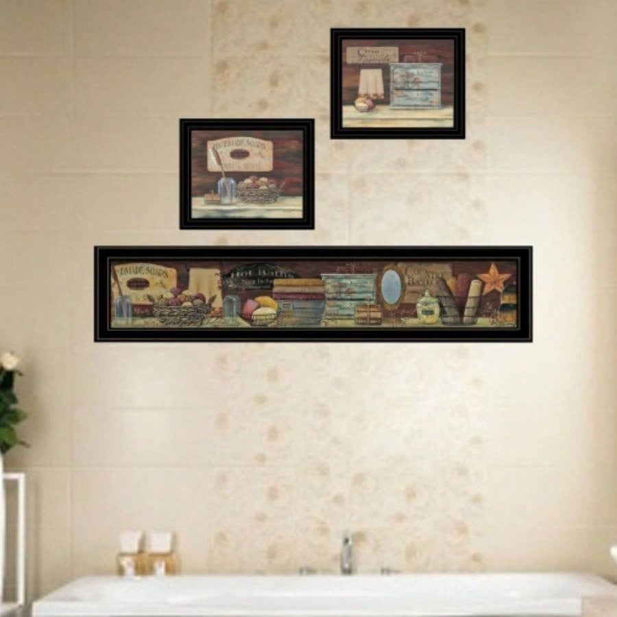 COUNTRY BATH 1 3 - Piece Vignette by Pam Britten, Black Frame