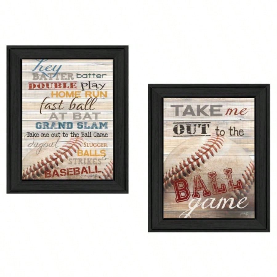 Baseball 2 - Piece Vignette By Marla Rae, Printed Wall Art, Ready To Hang Framed Poster, Black Frame