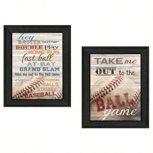 Baseball 2 - Piece Vignette By Marla Rae, Printed Wall Art, Ready To Hang Framed Poster, Black Frame