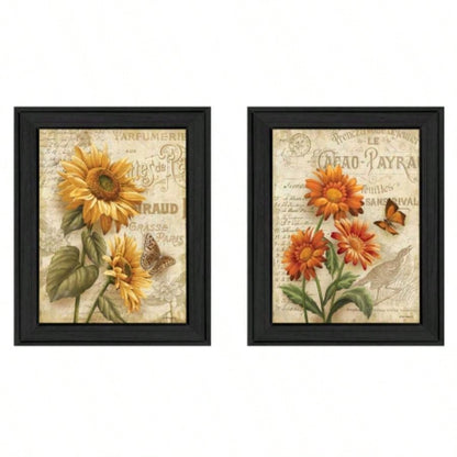 Flowers 2 - Piece Vignette By Ed Wargo, Printed Wall Art, Ready To Hang Framed Poster, Black Frame