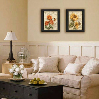 Flowers 2 - Piece Vignette By Ed Wargo, Printed Wall Art, Ready To Hang Framed Poster, Black Frame