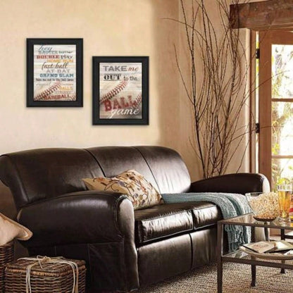 Baseball 2 - Piece Vignette By Marla Rae, Printed Wall Art, Ready To Hang Framed Poster, Black Frame