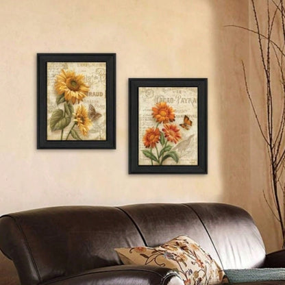 Flowers 2 - Piece Vignette By Ed Wargo, Printed Wall Art, Ready To Hang Framed Poster, Black Frame