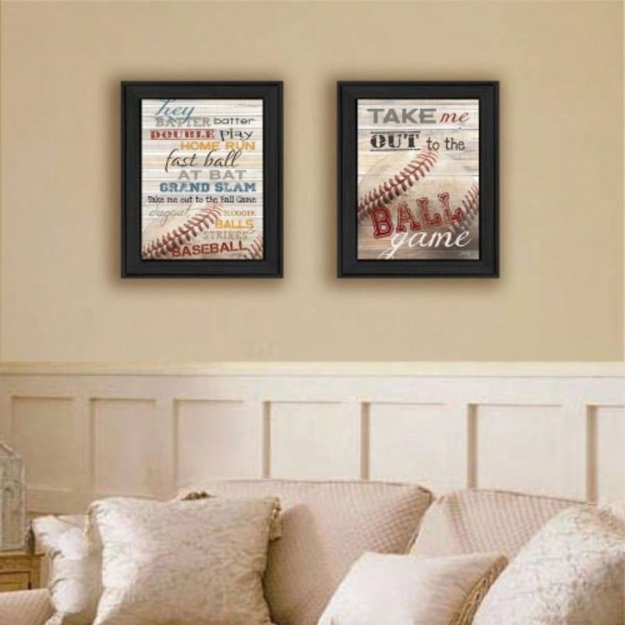 Baseball 2 - Piece Vignette By Marla Rae, Printed Wall Art, Ready To Hang Framed Poster, Black Frame